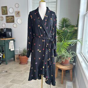 Cabi Black & Floral Divine Wrap Dress Size XL